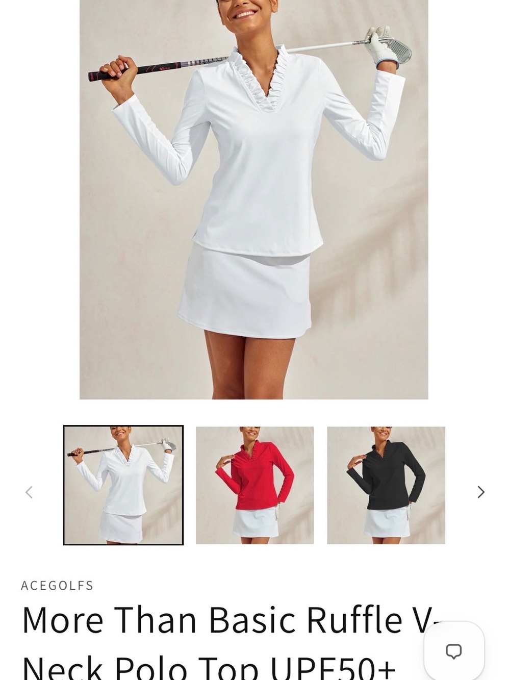 Ruffle V-Neck Long Sleeve Golf Top in White